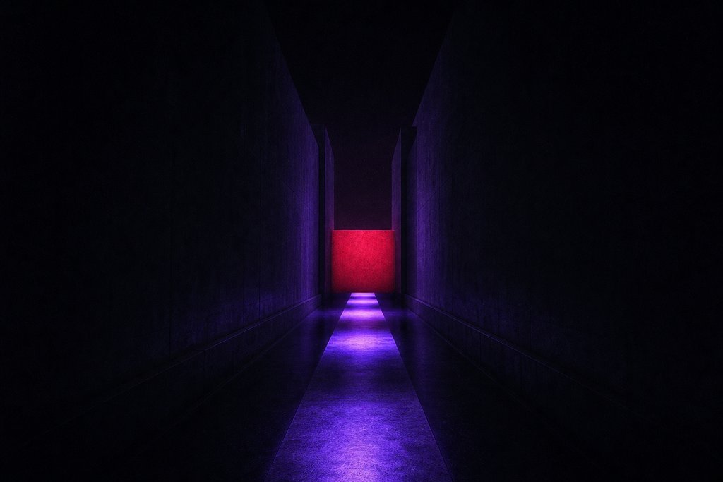 Abstrakte Bildtafel: ein Lichtkanal, von einer Sperre unterbrochen